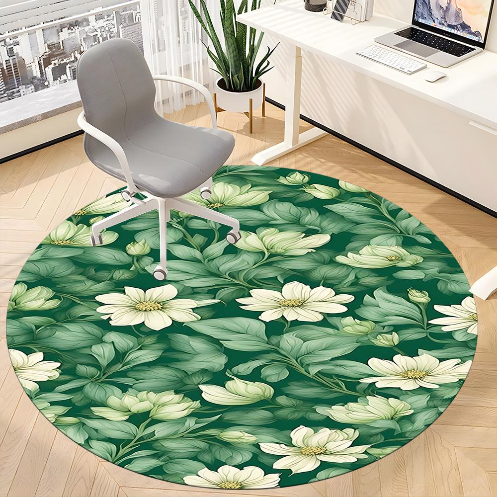 1pc Floral Pattern Office Round Area Rug, Indoor Mat Suitable ForOffice, Under Office Chairs Bedroom Living Room Home Decor, Room Deco  D045