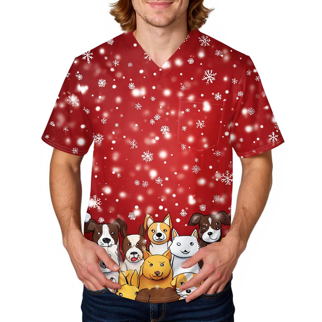 Pánská pracovní halenka s krátkým rukávem a výstřihem do V na hrudi