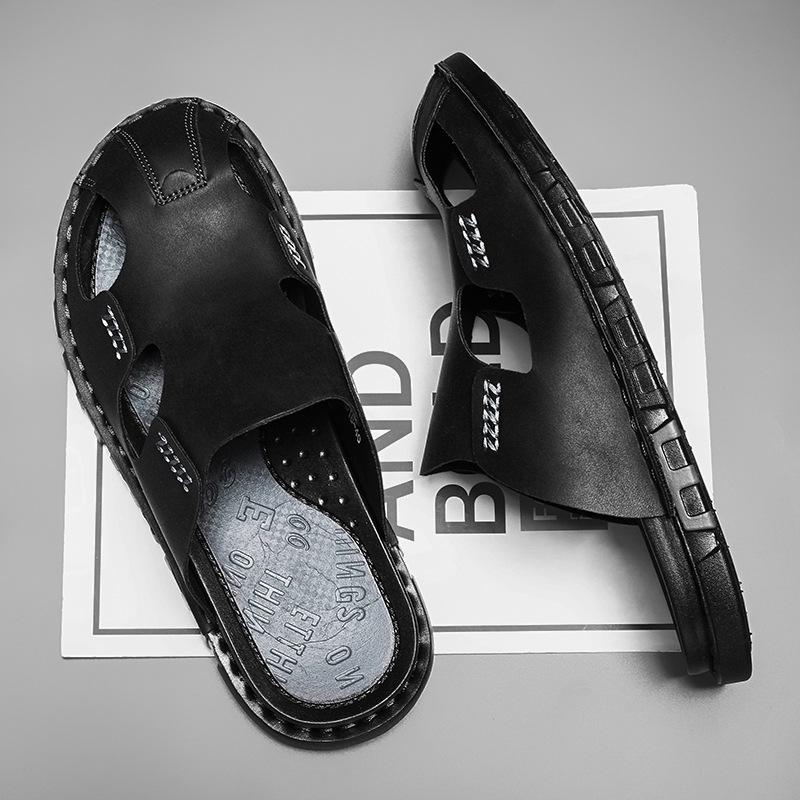 Баотоу Сандалии Летние Персонализированные Модные Спортивные и Повседневные Шлепанцы Перфорированная Обувь Большого Размера Высококачественная Кожаная Обувь 38 чёрный