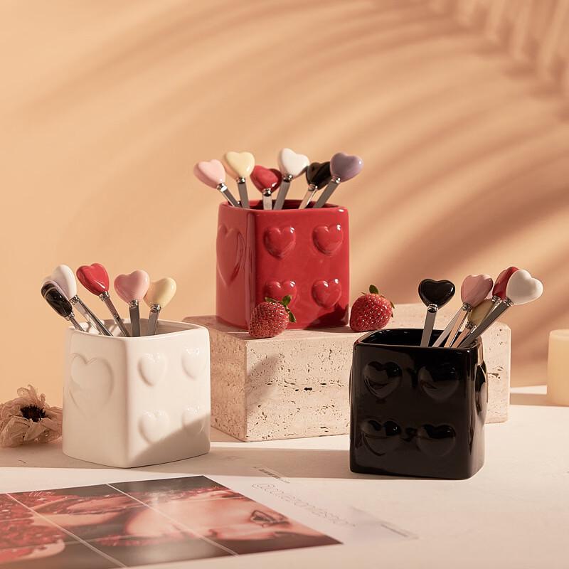 Heart-shaped Ceramic Fruit Fork and Spoon Set