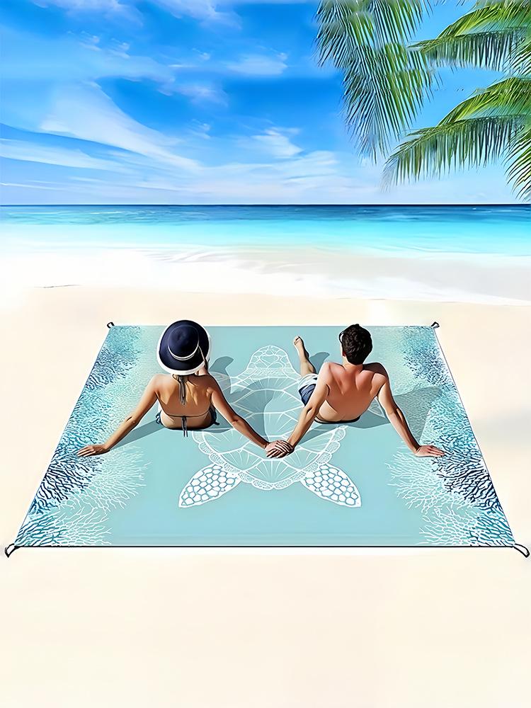 Sea Turtle Beach Mat: Waterproof, Sandproof, Portable, Quick-Drying, Seats 4-6 for Outdoor Camping & Picnic.