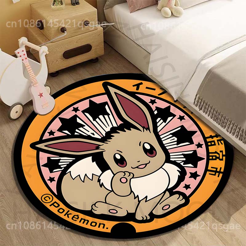 Japan Pokémon Eevee Greninja Print Round Carpet for Living Room Bedroom Table and Chair Sofa Home Decor Area Rug Luxury Gift
