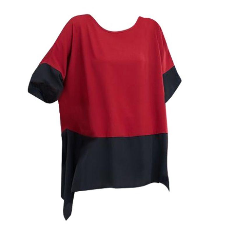 

K-style Summer round Neck Multicolor Chubby Girl Belly Covering Loose Half Sleeve Asymmetrical Chiffon Shirt Chiffon Shirt Red 4XL