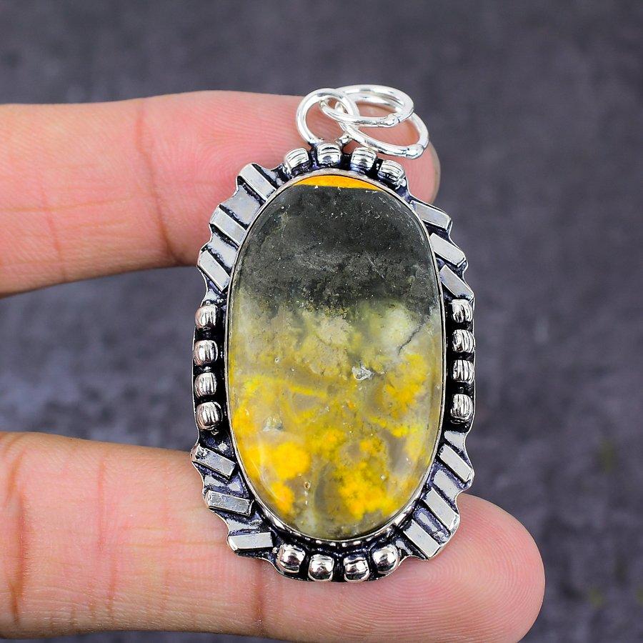 Bumblebee Jasper Gemstone Handmade 925 Sterling Silver Gift Pendant 2.56" O8u24