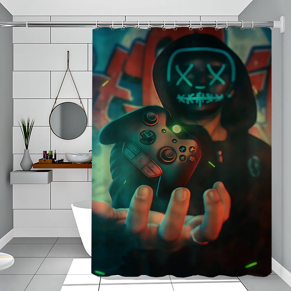 Gaming Poster Just One More Game Retro Shower Curtains 180cm Polyester Modern Style Bathroom Curtain With Hooks Shower Curtain