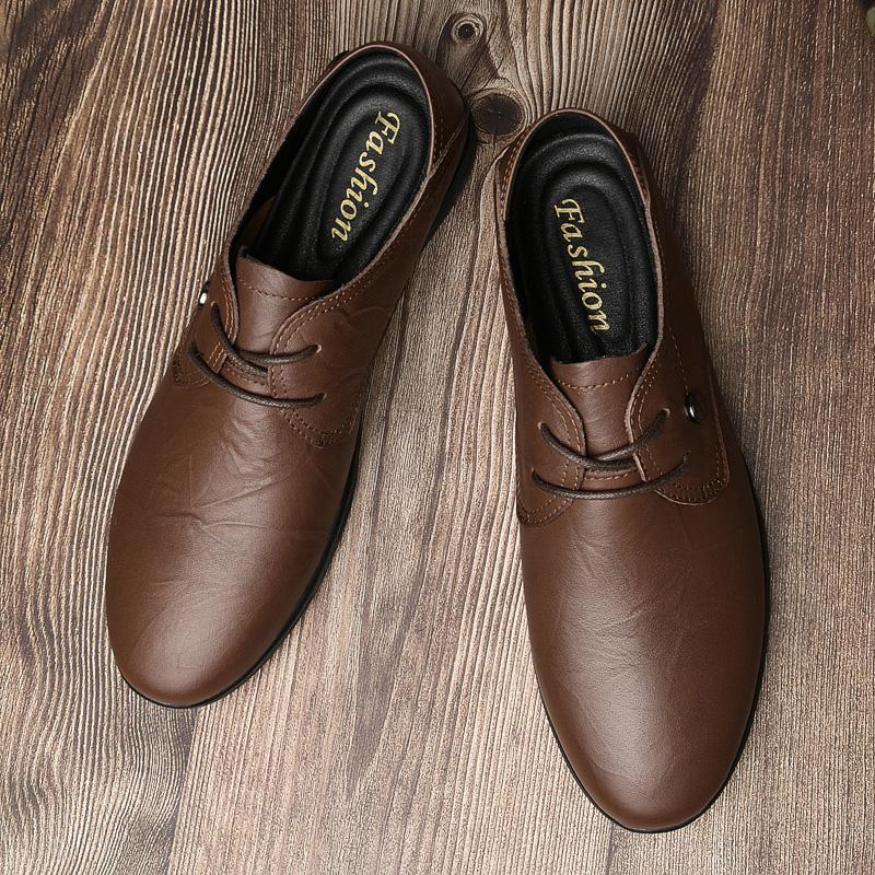 Men Genuine Leather Oxford Shoes Luxury Dress Man Casual Lace-Up Solid Business Formal Shoes Flats High Quality Leather Footwear