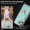 For iPhone 16 Pro Case Card Holder Kickstand PU Leather+TPU Phone Cover with Shoulder Strap