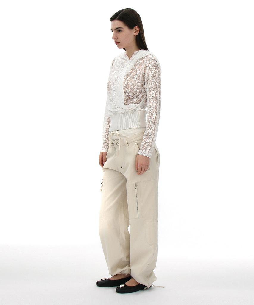 PARTIMENTO WOMEN Double Layered Waist Cargo Pants_Ecru
