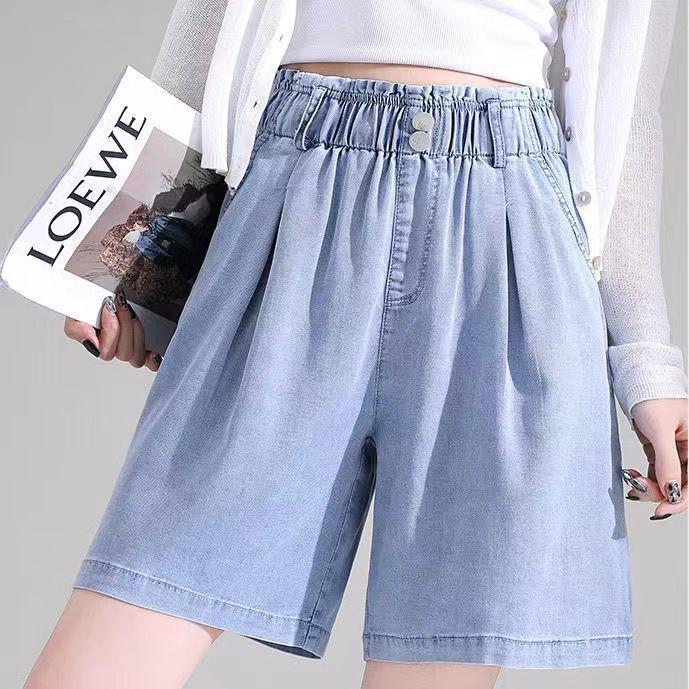 

Women s High Waist Tencel Denim Cropped Flare Jeans - Slimming, Elastic Band, Petite Plus Size, Split Leg, Summer Thin Fabric. S for 80-90 lbs