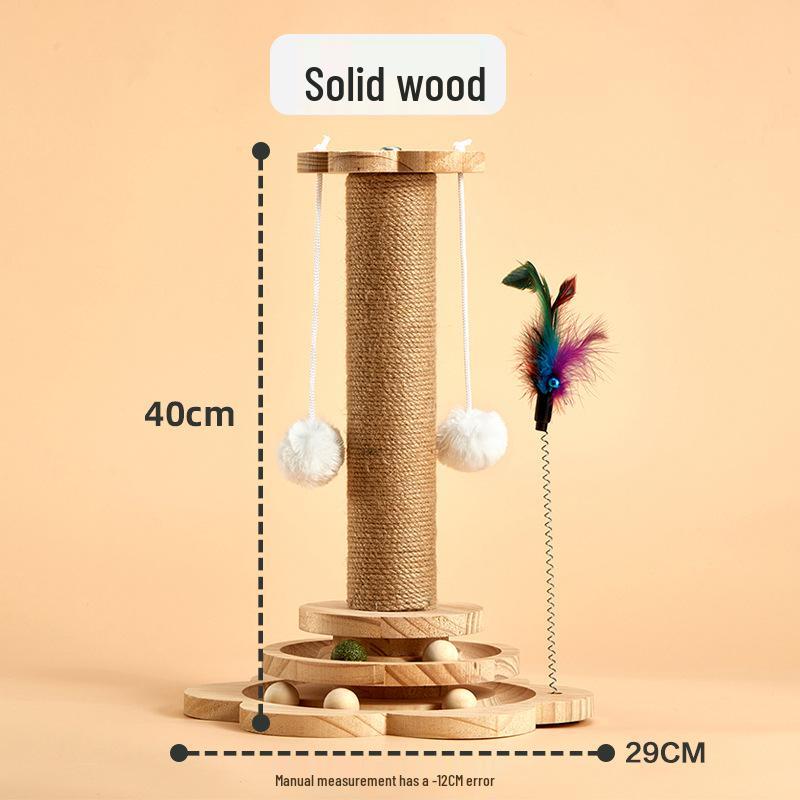 Durable Solid Wood Sisal Cat Scratching Post & Toy - Self-Entertainment and Boredom Relief for Cats