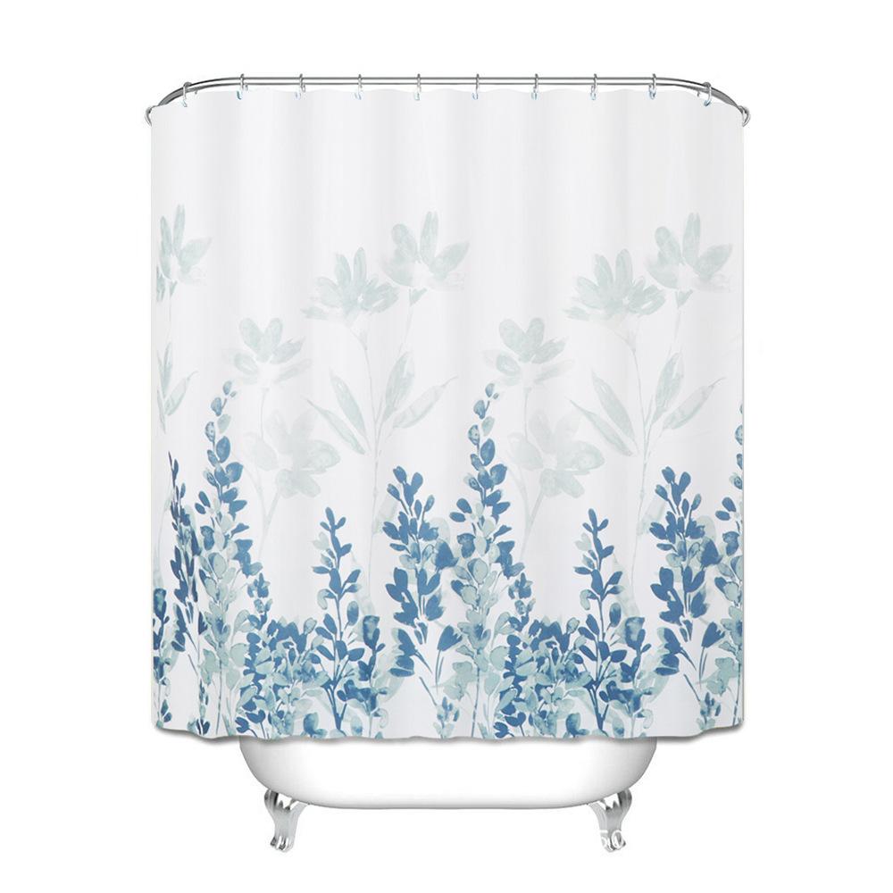 Floral Shower Curtain Waterproof Fabric Shower Curtain 180*180cm with 12 Hooks for Home Hotel Bathroom