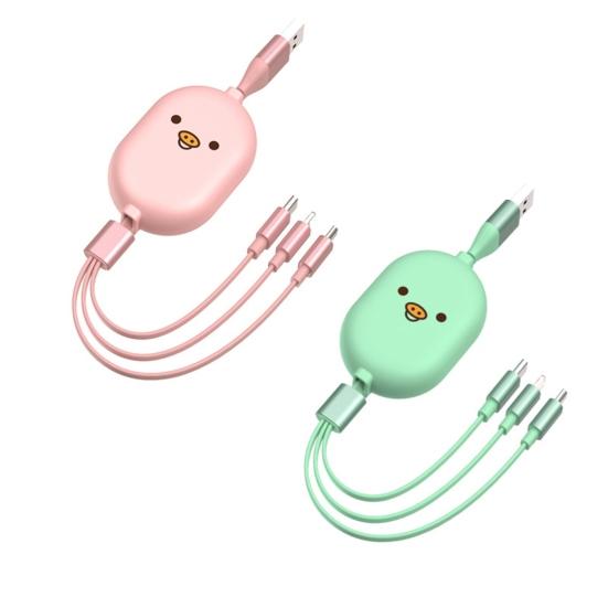 Retractable 3 in 1 Data Wire Charging Cable for Apple/Android/Type-c Connectors