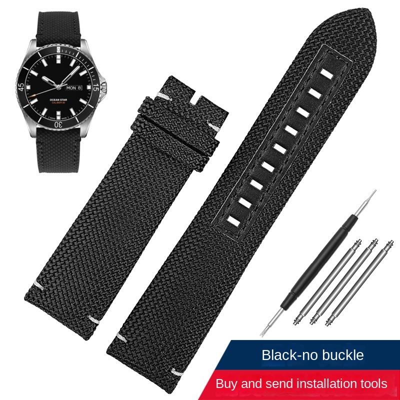 Herren Sport-Armband für Mido M026.629 M026.430 Ocean Star Pilot Nylon-Gewebe Echtleder Unterseite Uhrenarmband 22mm Zubehör