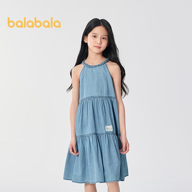 

Джинсовое платье Balabala для девочек с вырезом-халтер, без рукавов, А-силуэта 110