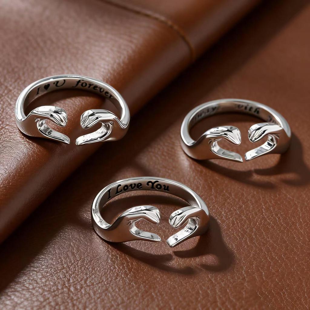 European & American Romantic Heart Gesture Couple Ring - Fashionable Double Hand Design