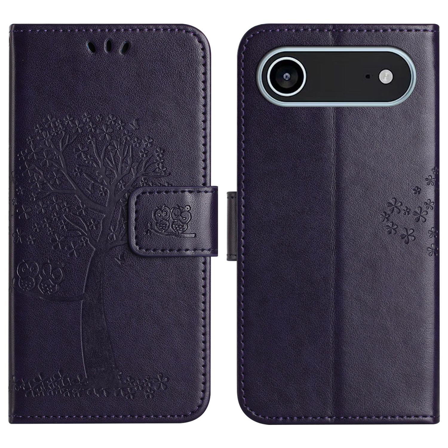 For iPhone Air Case PU Leather Owl Tree Imprinted Wallet Phone Cover with Strap G