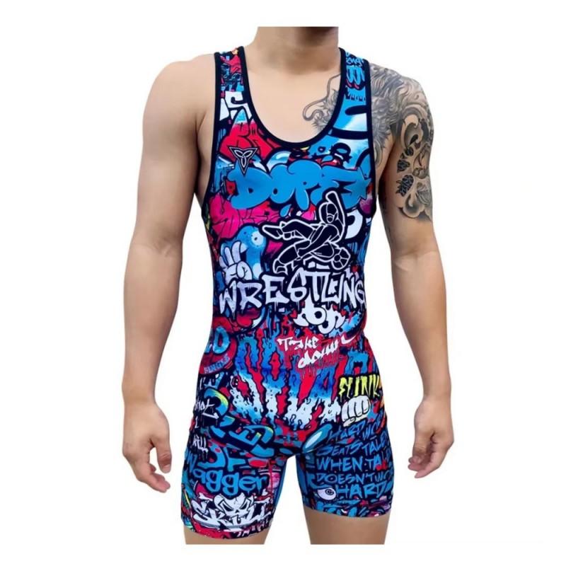 Mens Wrestling Singlet Gym Workout Bodysuit Running Weightlifting Speed Skating