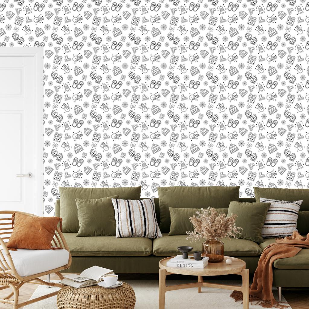 Christmas Wallpaper Light Gray and White for Living Room and Bedroom 50x1000