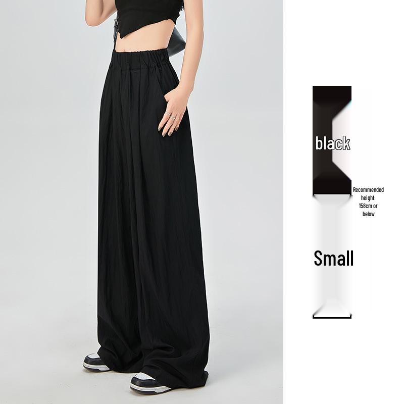 Women's Summer Blue Wide-Leg Ice Silk Pants - Casual Pleated Zen Style
