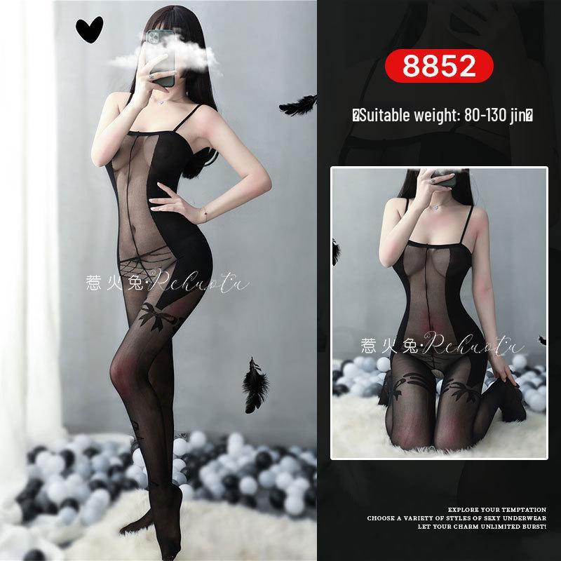 Seductive Rabbit Silk Bondage Lingerie Set: Open Crotch, Tearable Bodysuit with Garter and Stockings