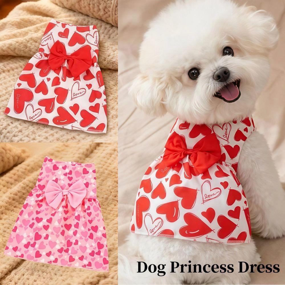 Heart Patten Medium/Small Pet Skirts Bow Lace Dog‘s Summer Dress For Puppy Poodle Chihuahua Etc