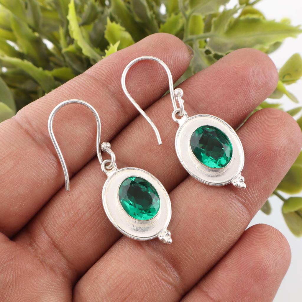 Green Emerald Gemstone Jewelry, 925 Sterling Silver Earrings, Handmade Dazzling Jewelry, Meditation Earrings Gift For Women