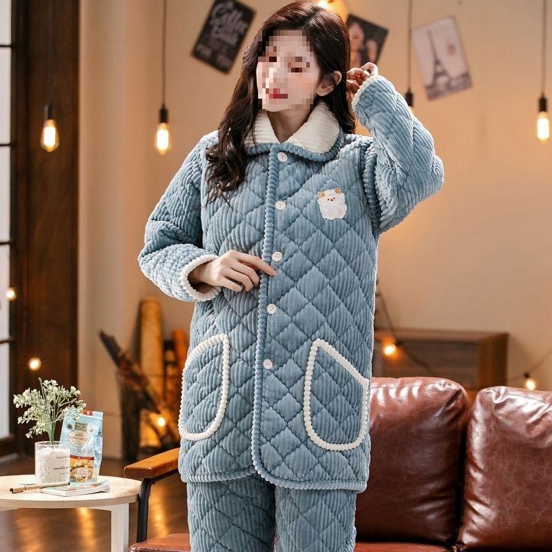 Pajamas women's three-layer thickened winter suit can wear large-size thermal padded loungewear