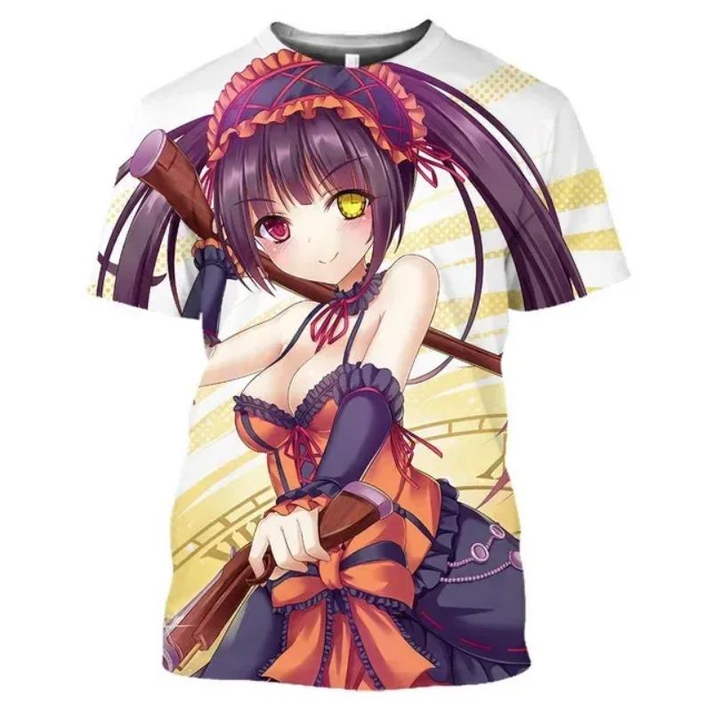 Mangas Date A Live Tokisaki Kurumi Sexy Girls Otaku Graphic 3D T-Shirts Anime Short Sleeve Harajuku Shirt for Men Tees Tops