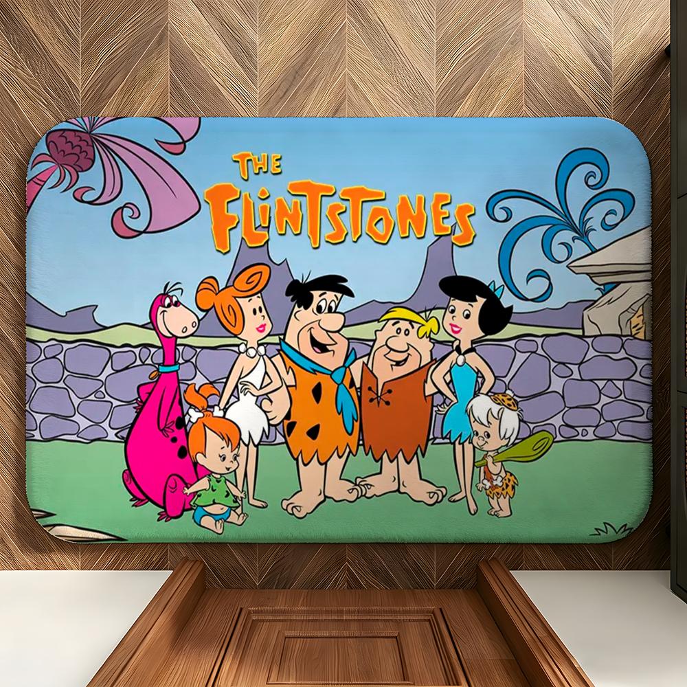 Cartoon T-The F-Flintstones Floor Mat Soft Flannel Floor Mat Suitable for Entryways, Living Rooms, Bedrooms, and Bathrooms