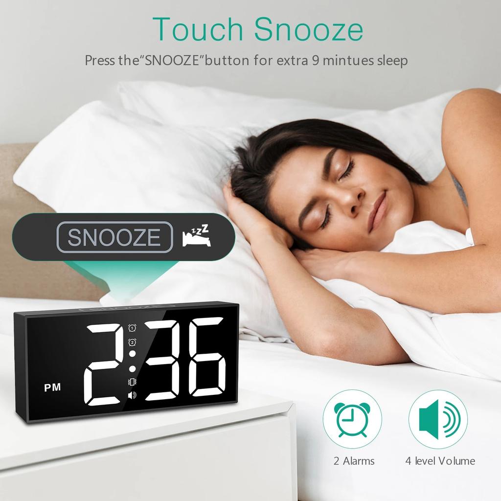 Vibrating alarm clock 7.5'' large display LED LED clock loud alarm clock with bed shaker for heavy sleepers hearing