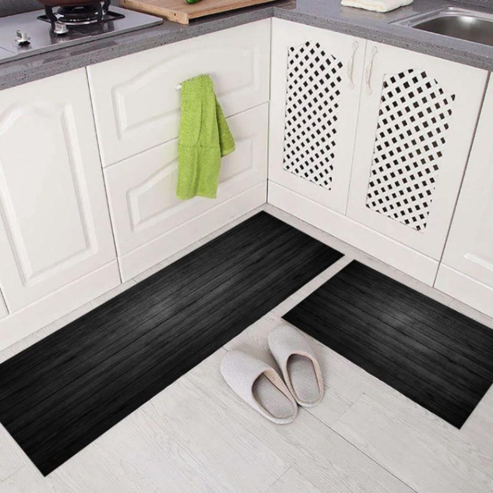 2PC Original Wood Color Trendy Imitation Wood Grain Non-Slip Insulation Mat Kitchen Rug Absorbent Floor Rectangular Carpet