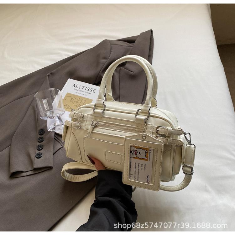 Premium Oil Wax Leather Small Bag Women's Fashion Commuter Briefcase Bowling Bag Spring Pink Shoulder Armpit Bag