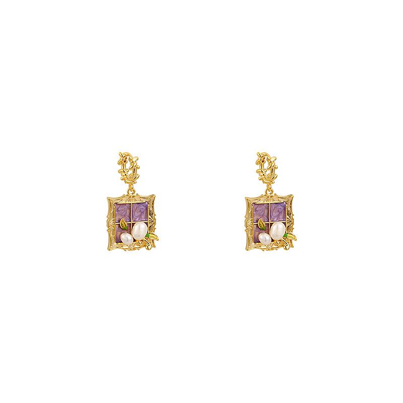 Monet Garden Purple Baroque Pearl Earrings - Vintage Style, Luxury Women's Studs