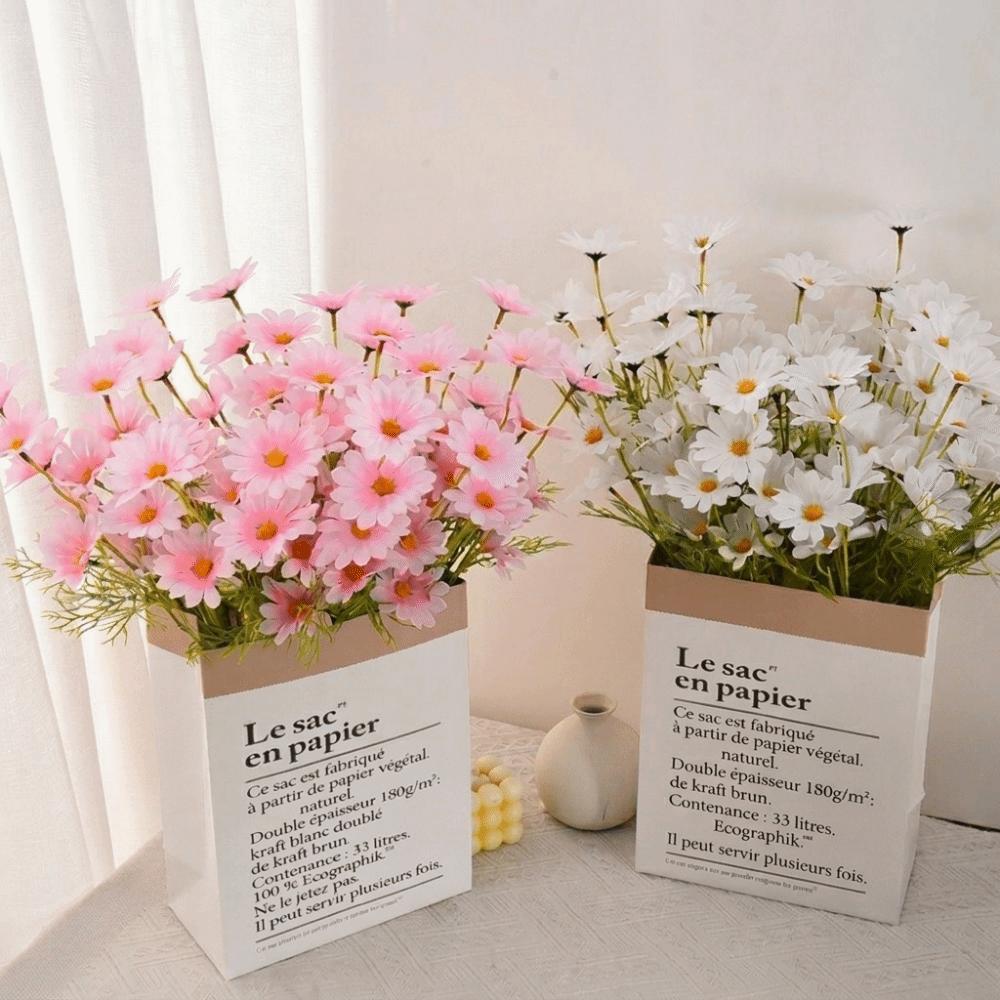 10pcs Artificial White Daisy Flowers 5 Head Long Branch Artificial Daisies Fade-Resistant Small Silk Fake Flower Bouquet