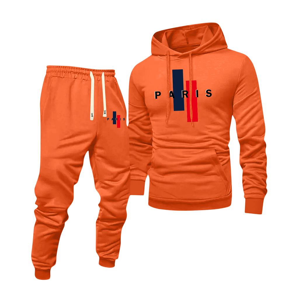 Men's Printed Hooded Sweatshirt And Sweatpants Casual Sports Suit