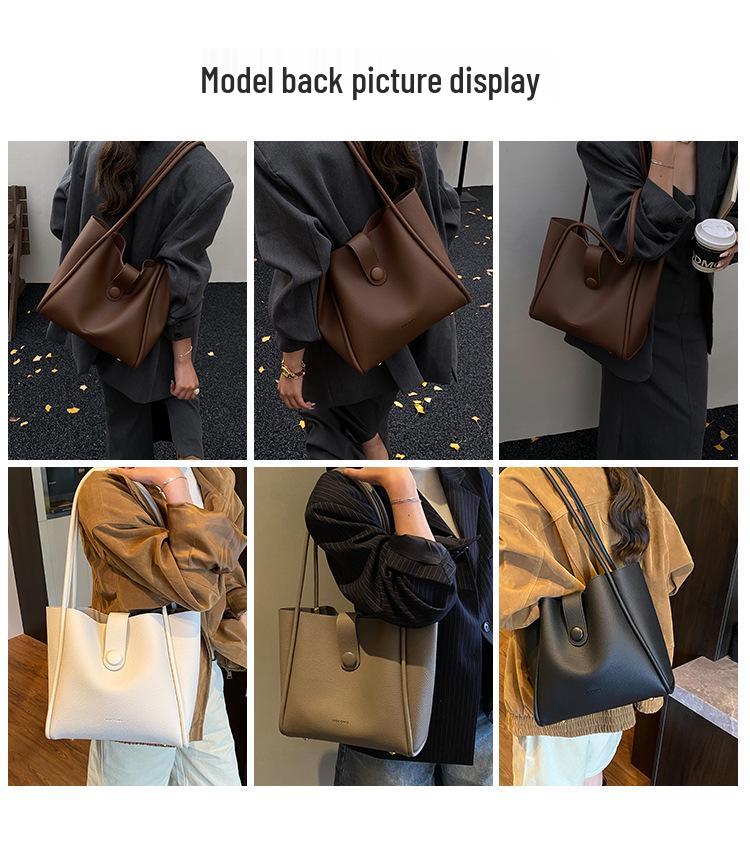 Women's Large Capacity Retro Commuter Tote Bag, Winter 2025, Soft Leather, High-end Shoulder Bag
