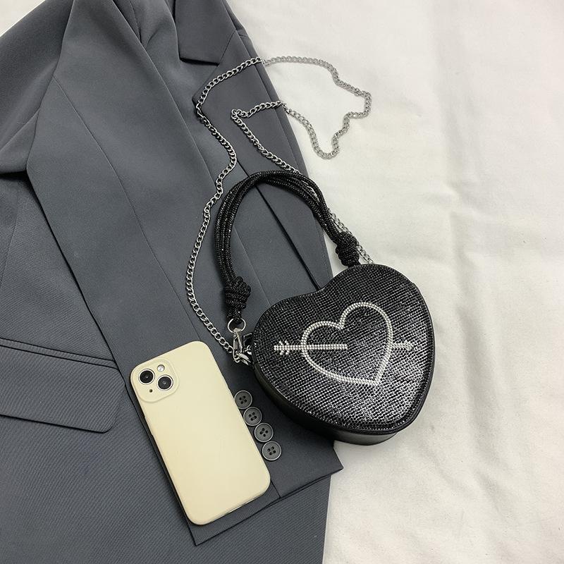 Bags women's bag fashion bright diamond love shoulder bag 2025 new Mori girl shoulder chain messenger bag