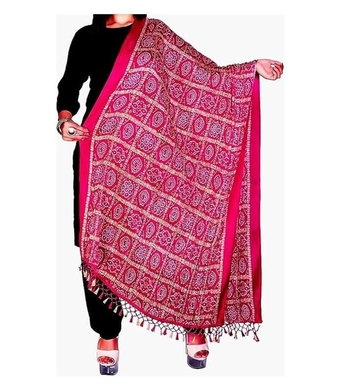 TreegoArt Fashion Women's Rajasthani Printed Traditional Silk Bandhej Dupatta Chunni Scarf