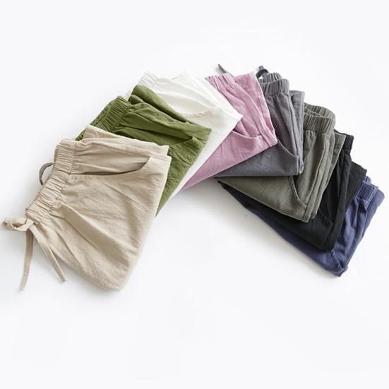 Short Pants with Drawstring High Waist Solid Color Double Pockets Thin Linen Wide Leg Women Casual Shorts Outdoor Streetwear