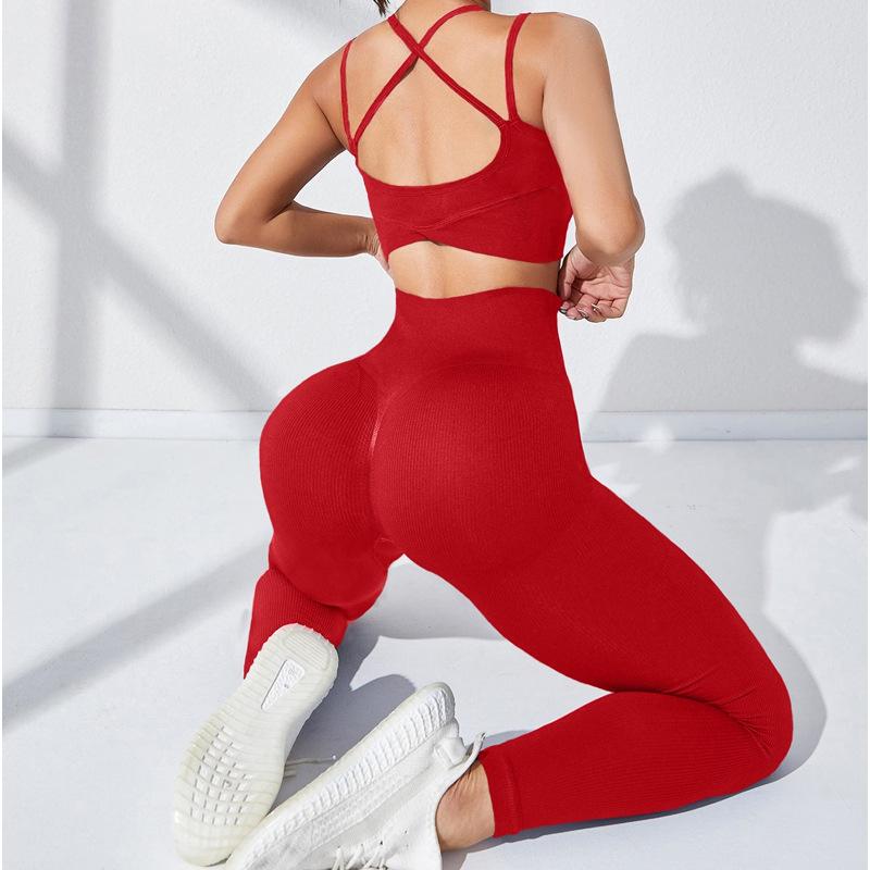JYL Seamless Hollow Vest Yoga Suit Hip Lifting Fitness Pants Set