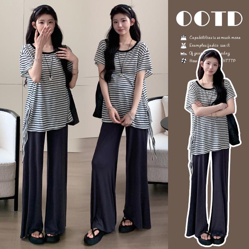 2026 Summer Breathable Tencel Linen Tie-Up Top + Modal Micro-Flare Pants Maternity Set XL