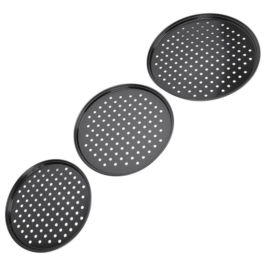 3pcs Carbon Steel Pizza Pan Professional Prevents Stick Round Pizza Tray with Holes for Oven Restaurants and Home