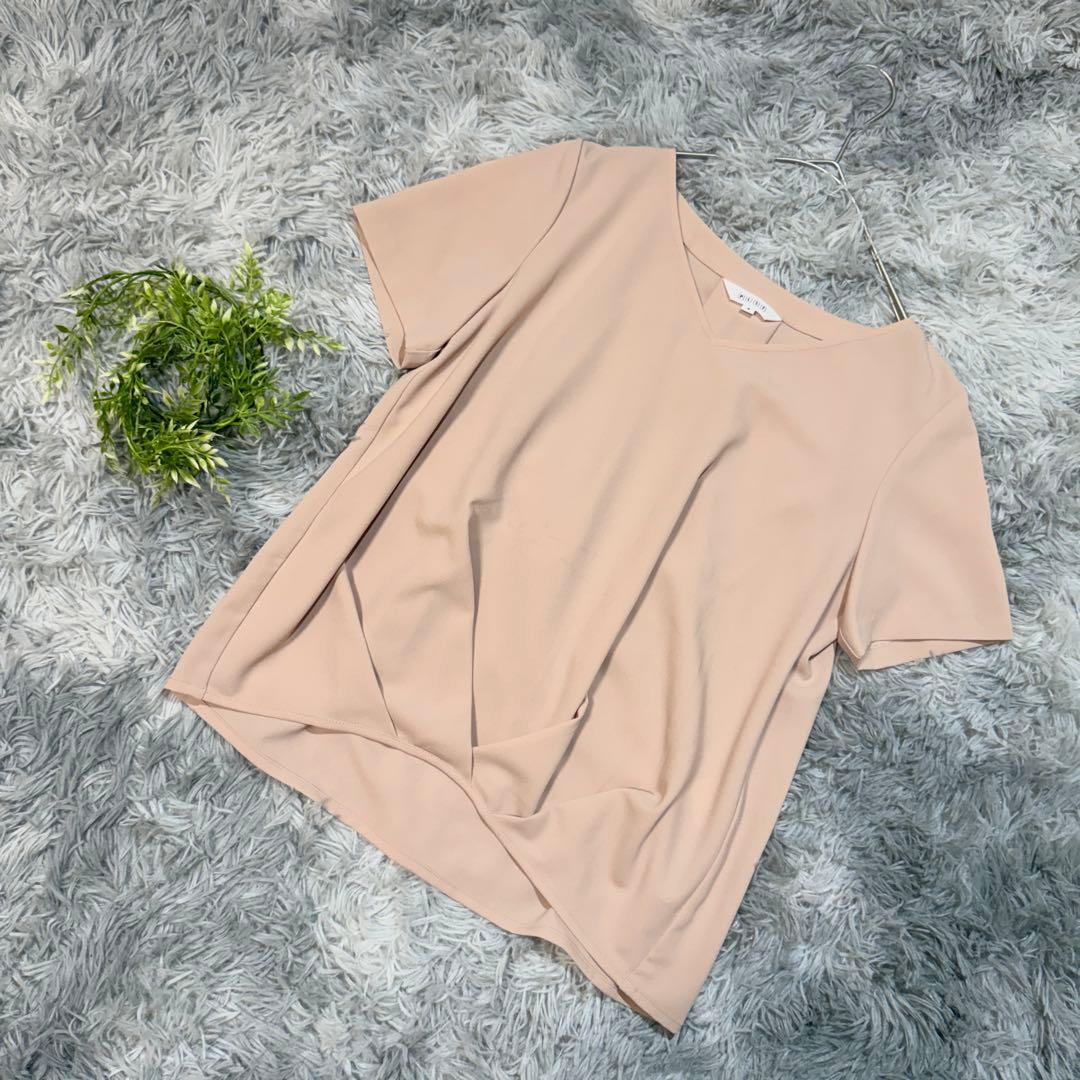 PLST S Short Sleeve V Neck Blouse Beige Pretty Office