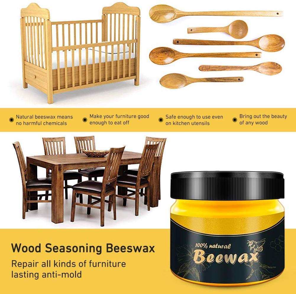 1/2PCS Wood Seasoning Beewax - Traditional Beeswax Polish for Wood & Furniture Nourishes with Sponge and Shining Purposes
