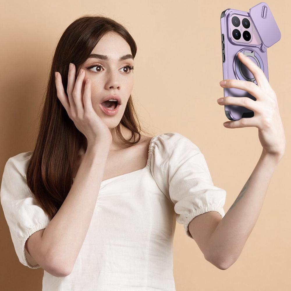 KEYSION 360° Rotating Ring Stand Phone Case for Xiaomi 17T 17T Pro 5G Slide Camera Protection Magnetic Shockproof Back Cover