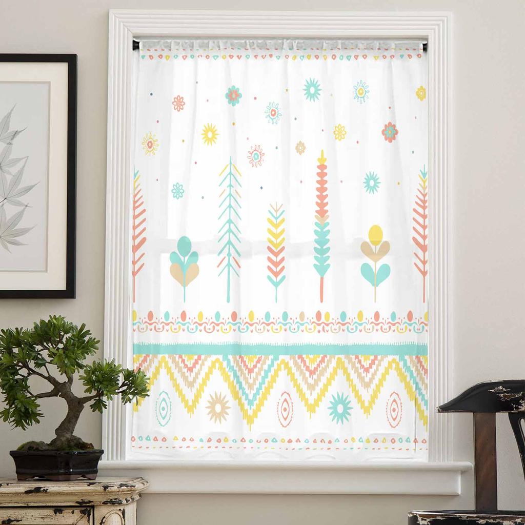 Aztekische Navajo Blume Gras Stamm Transparente Vorhänge für Kinderzimmer Wohnzimmer Voile Fenstergardinen Tüll Vorhänge