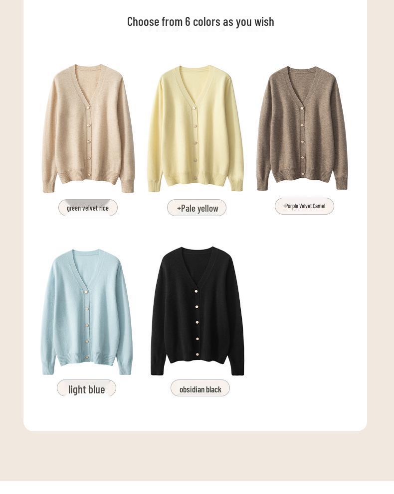 Women's V-Neck Cashmere Cardigan: Autumn/Winter Slimming Sweater Coat Made from Wool Knitwear