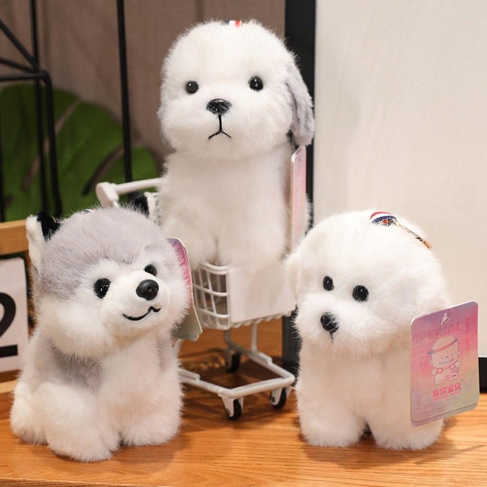 PP Cotton Husky Dog  Doll Pendants Realistic Simulation Dog Poodle Stuffed Doll  Kids Gifts