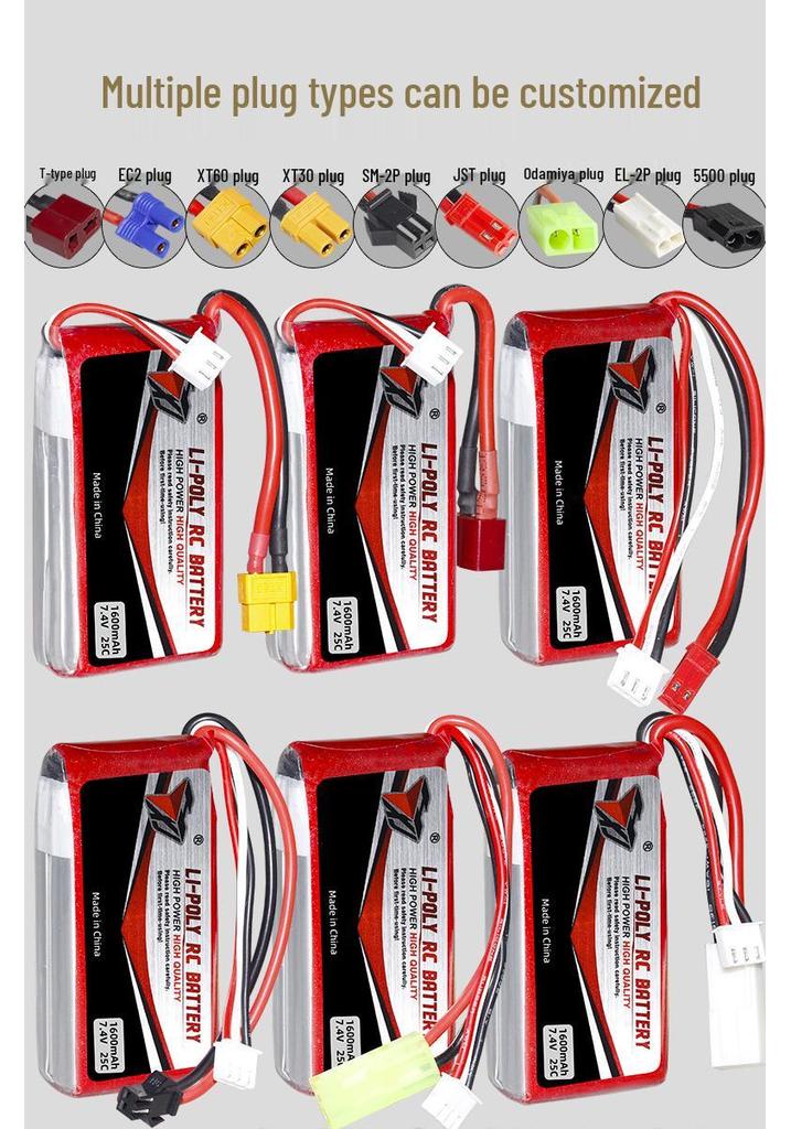 7.4V 1600mAh 25C Lithium Battery for Drones & Model Cars