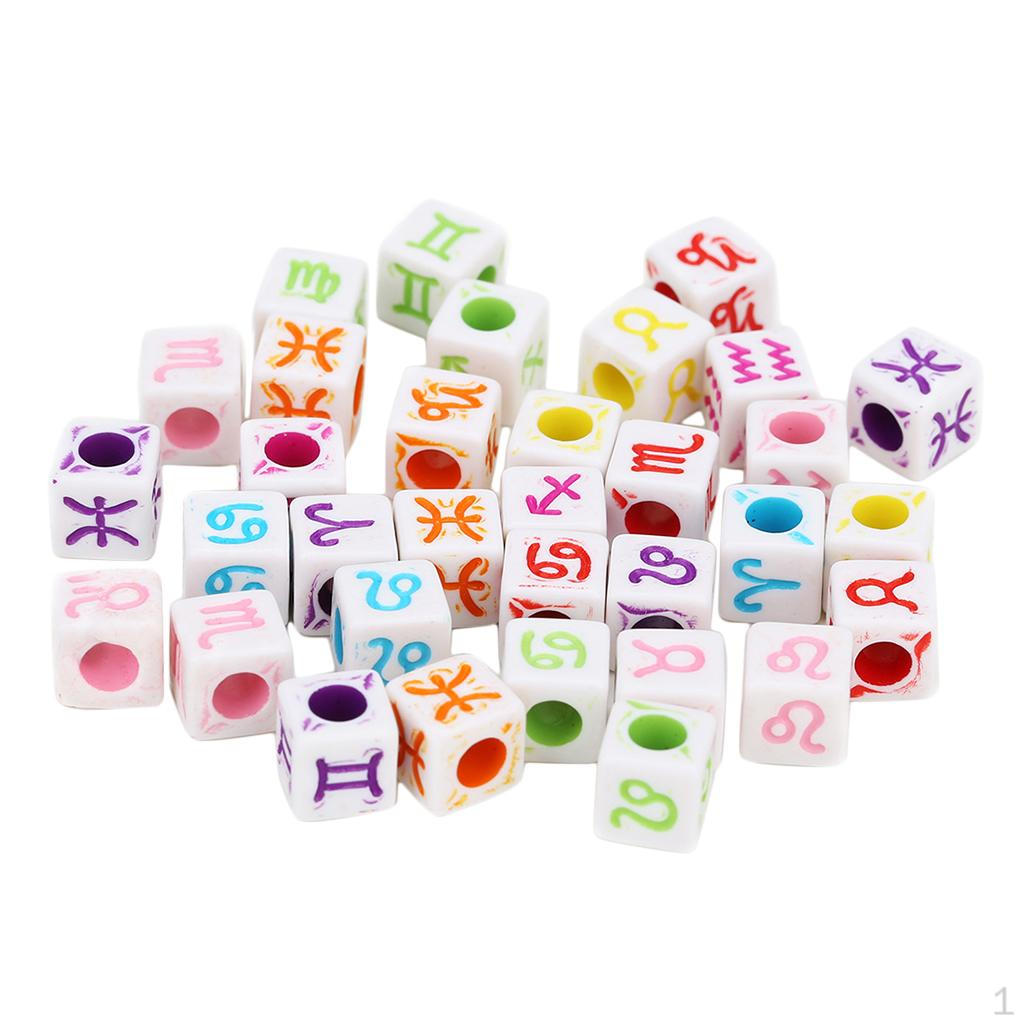 

100 шт., 6 мм/7 мм/10 мм, акриловые кубические бусины-разделители с большим отверстием, свободные подвески, 4 мм, гороскоп black 7mm